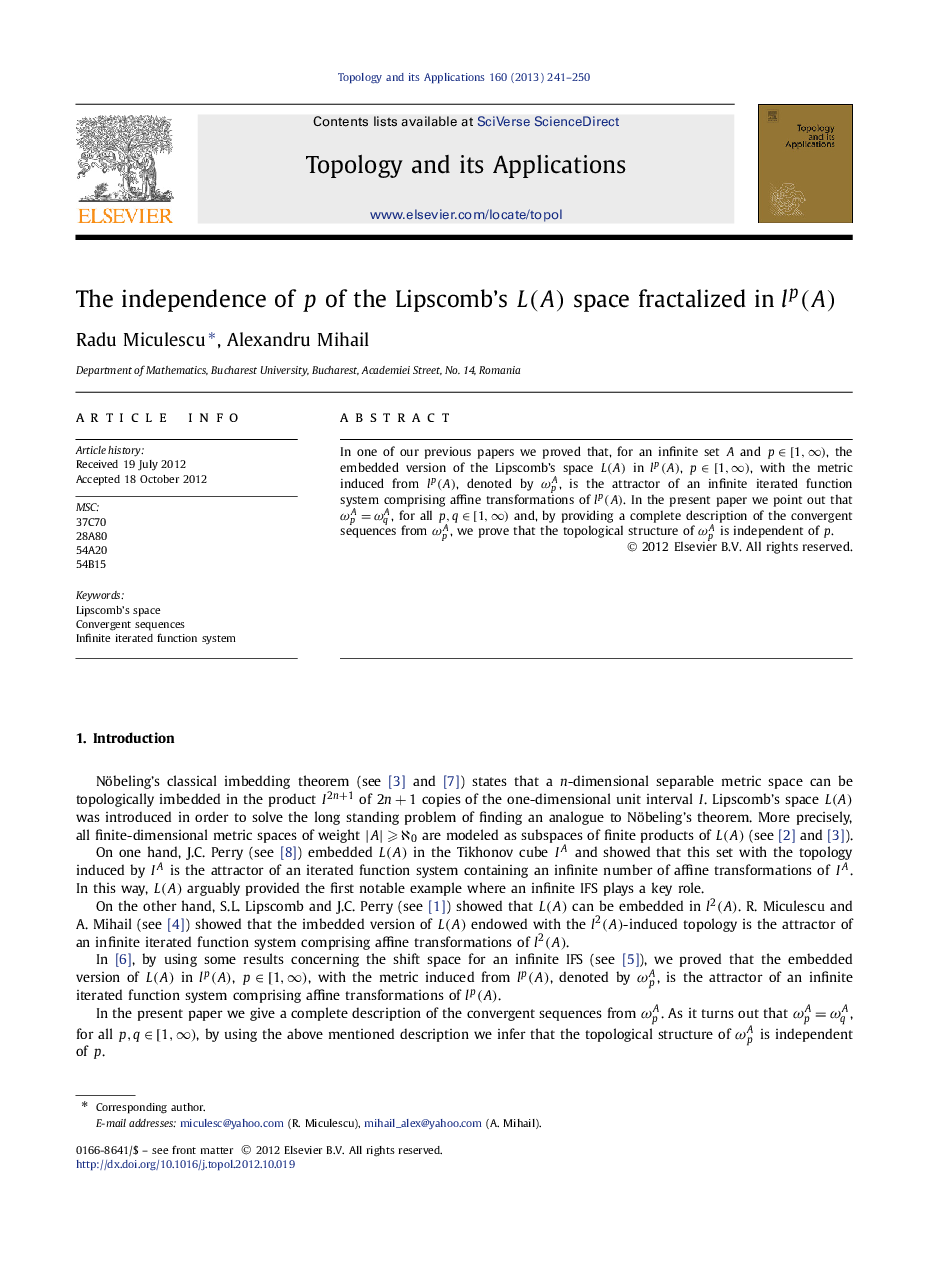 The independence of p of the Lipscombʼs L(A) space fractalized in lp(A)