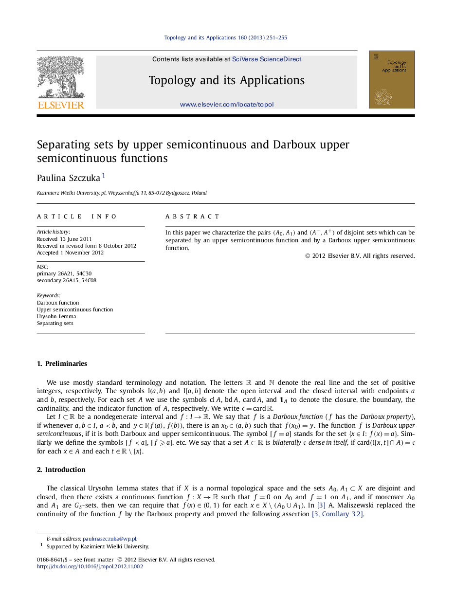 Separating sets by upper semicontinuous and Darboux upper semicontinuous functions