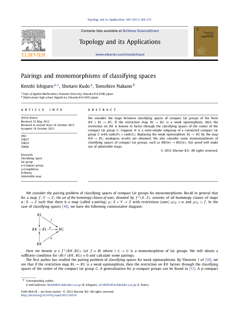 Pairings and monomorphisms of classifying spaces