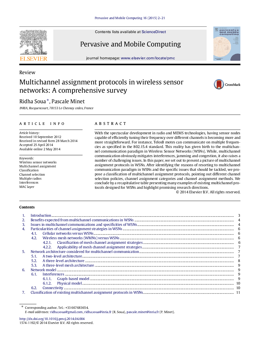 Multichannel assignment protocols in wireless sensor networks: A comprehensive survey