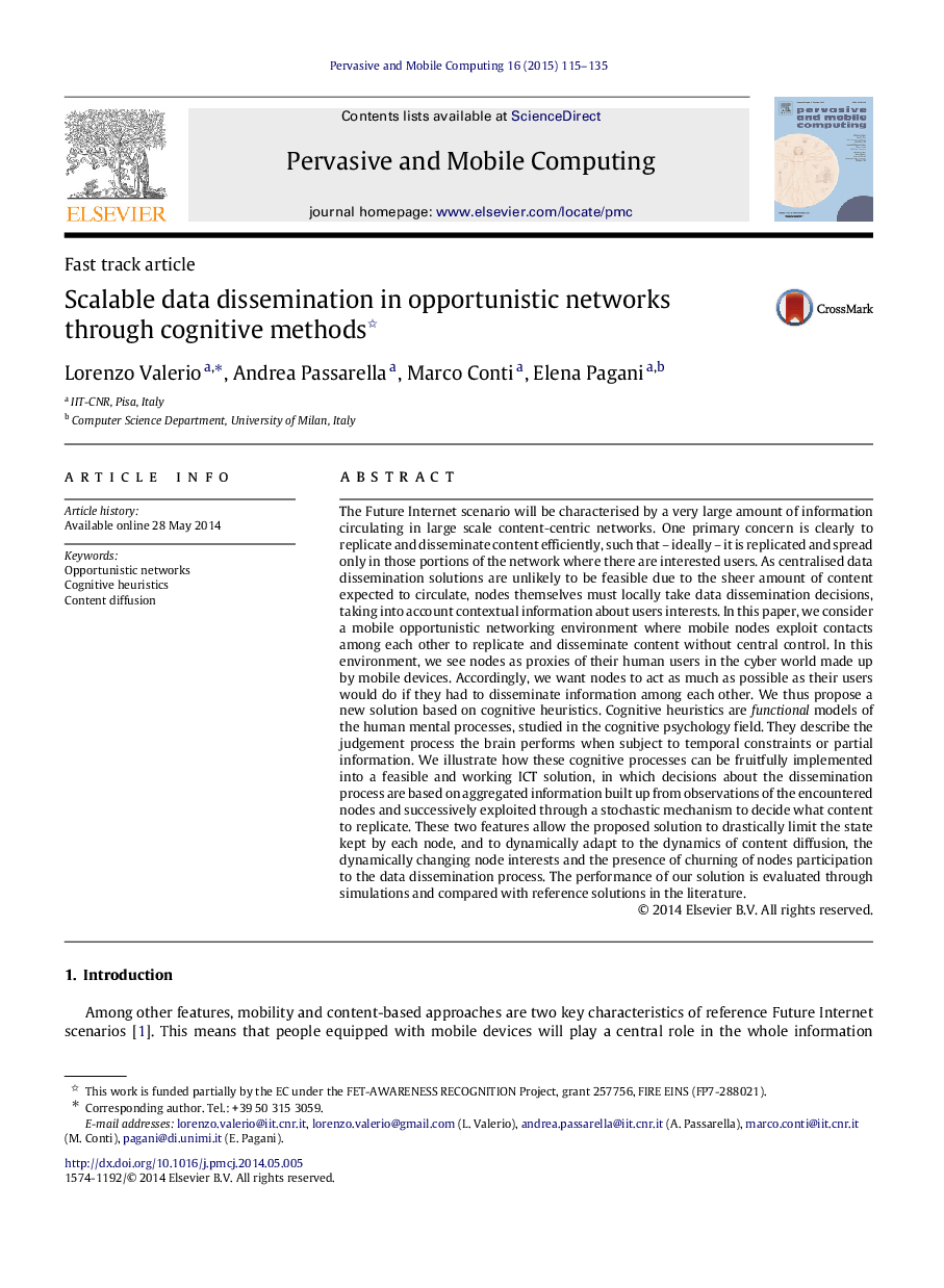 Scalable data dissemination in opportunistic networks through cognitive methods 