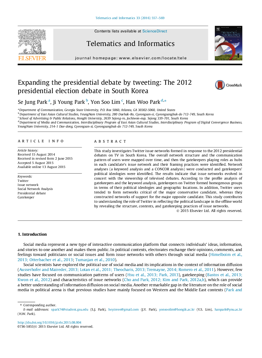 Expanding the presidential debate by tweeting: The 2012 presidential election debate in South Korea