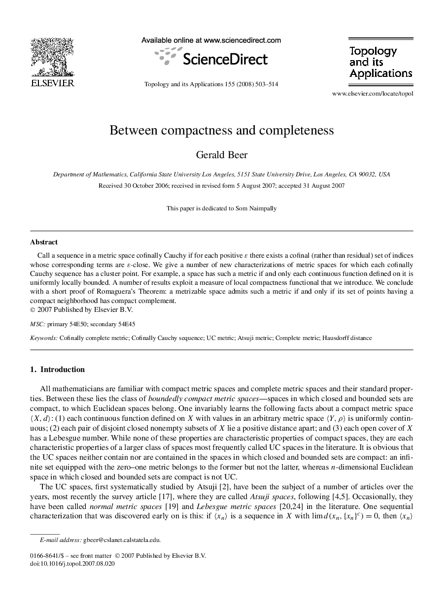 Between compactness and completeness