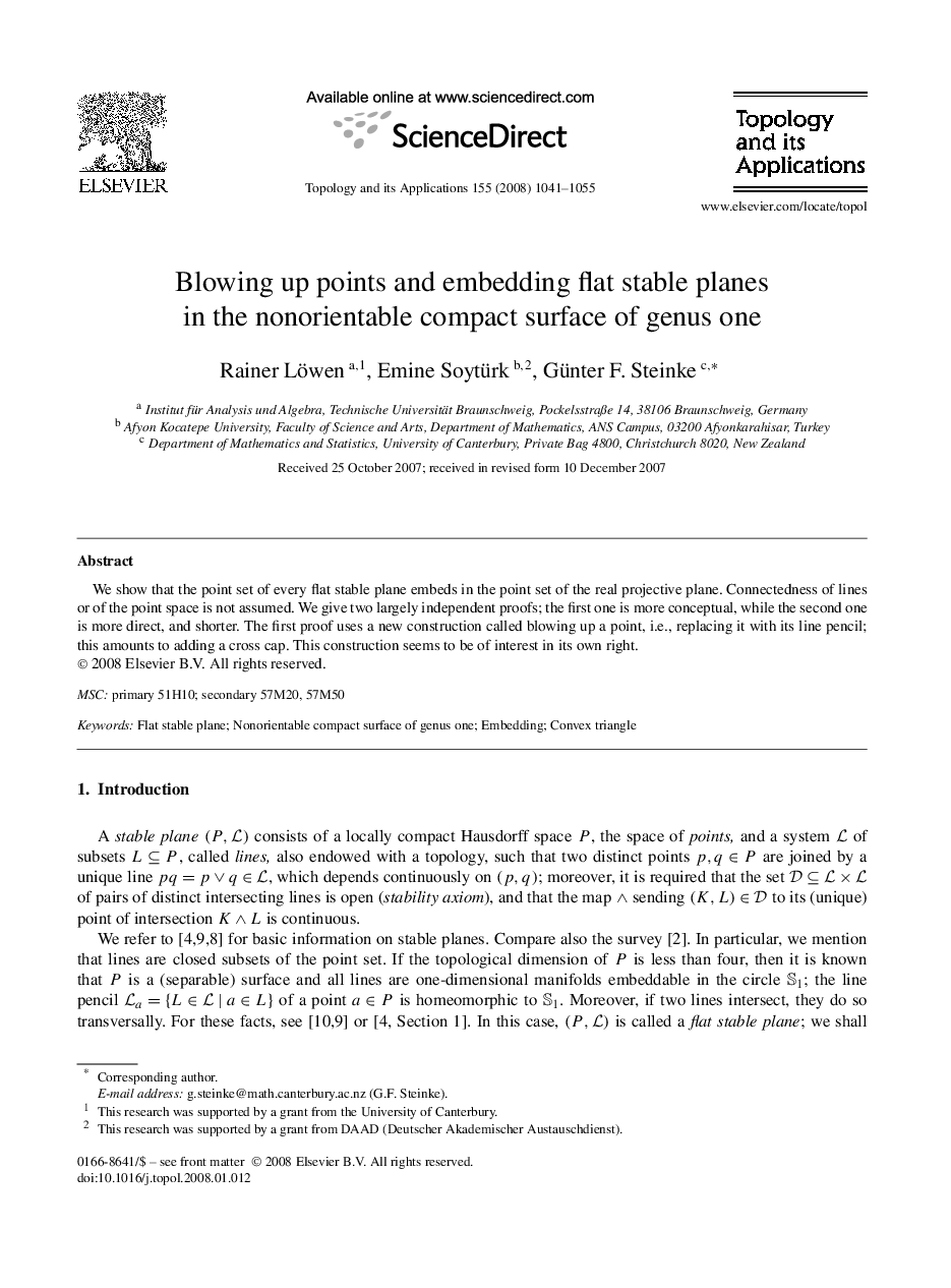 Blowing up points and embedding flat stable planes in the nonorientable compact surface of genus one