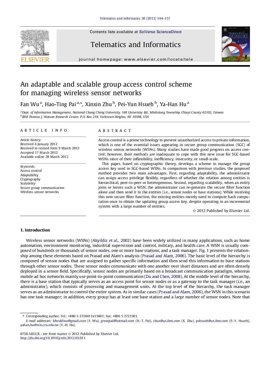 An adaptable and scalable group access control scheme for managing wireless sensor networks