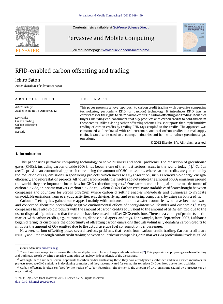 RFID-enabled carbon offsetting and trading