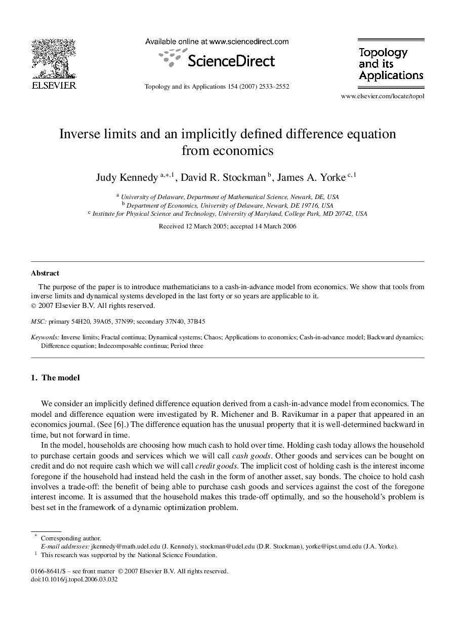 Inverse limits and an implicitly defined difference equation from economics