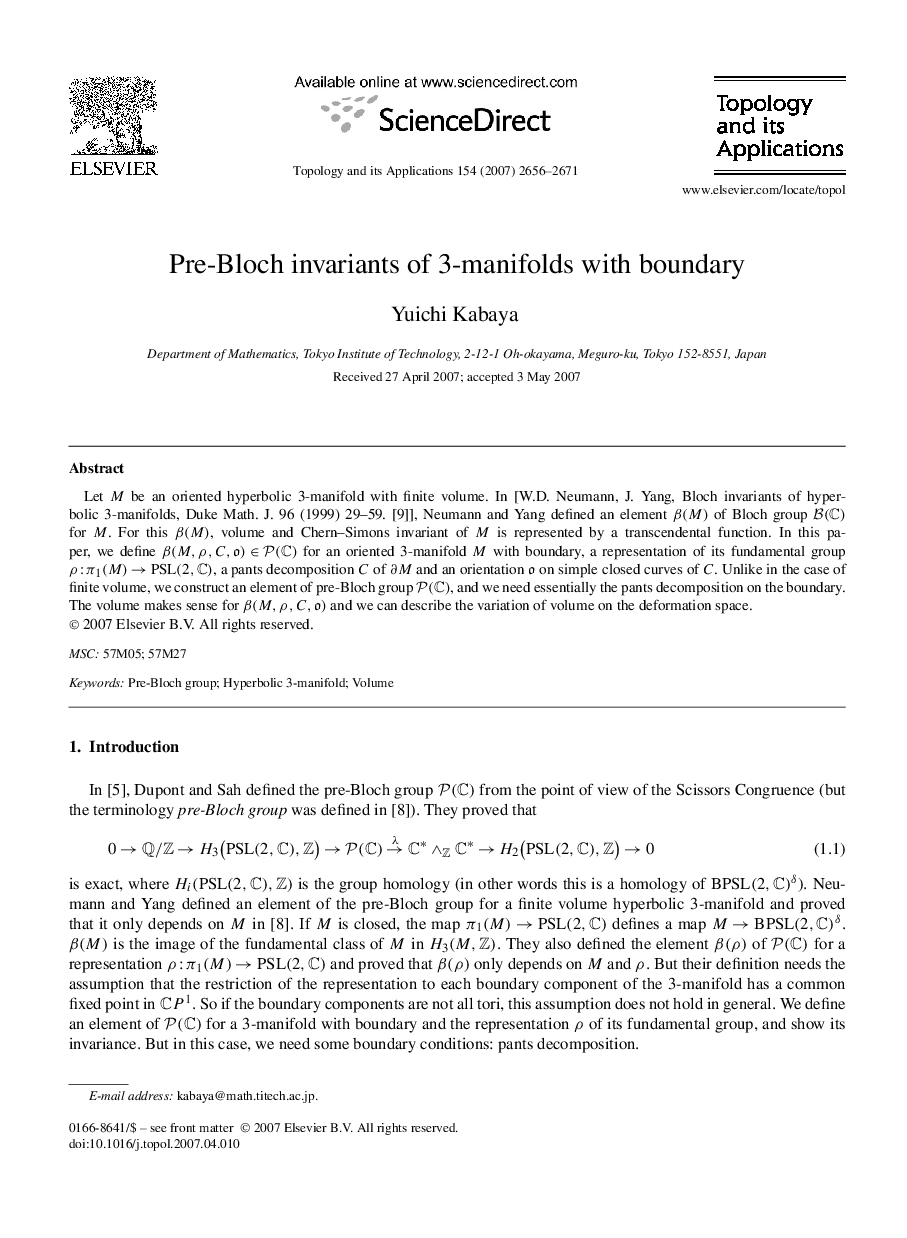 Pre-Bloch invariants of 3-manifolds with boundary