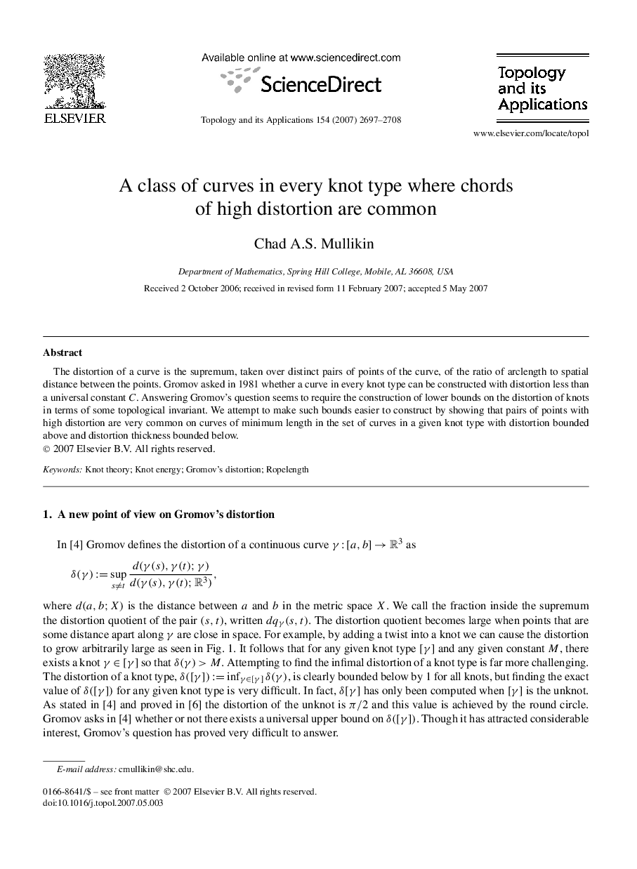 A class of curves in every knot type where chords of high distortion are common