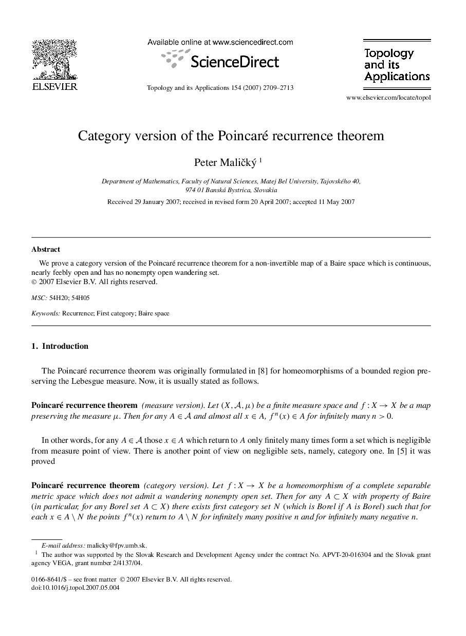 Category version of the Poincaré recurrence theorem