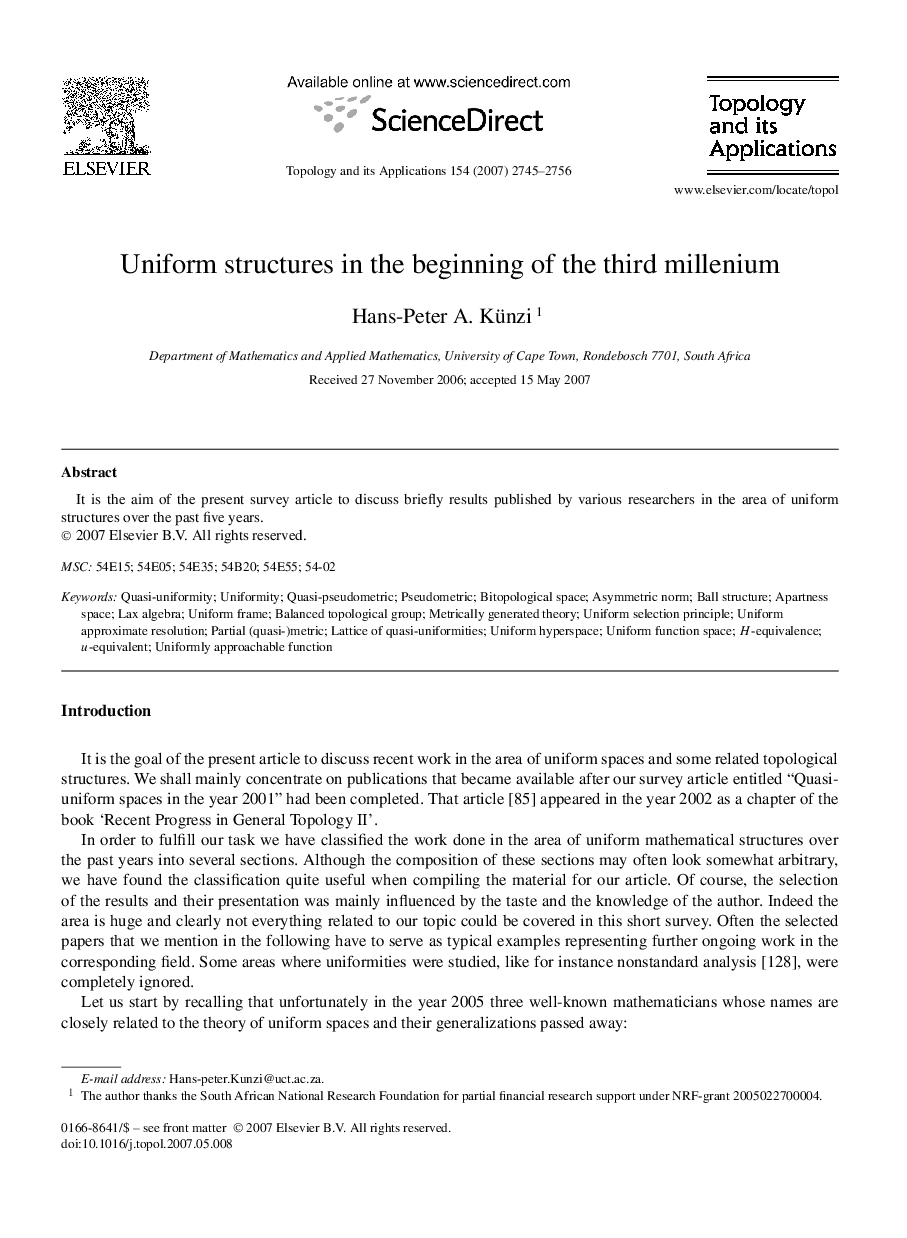 Uniform structures in the beginning of the third millenium