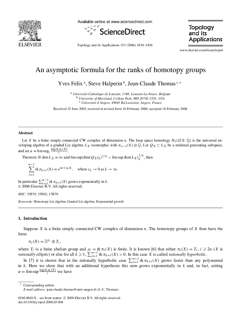 An asymptotic formula for the ranks of homotopy groups