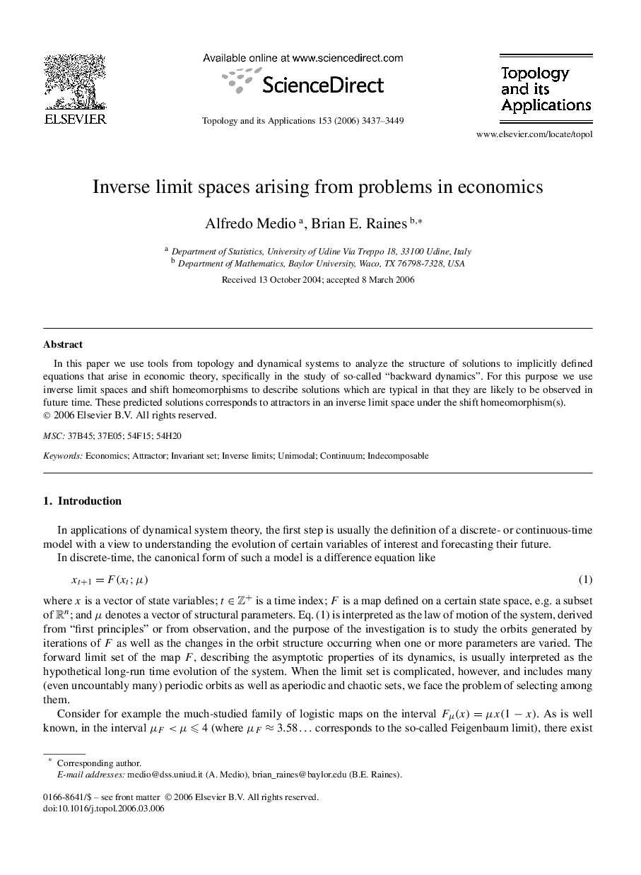 Inverse limit spaces arising from problems in economics