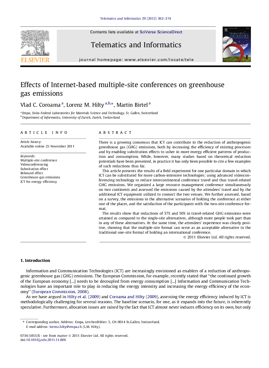 Effects of Internet-based multiple-site conferences on greenhouse gas emissions