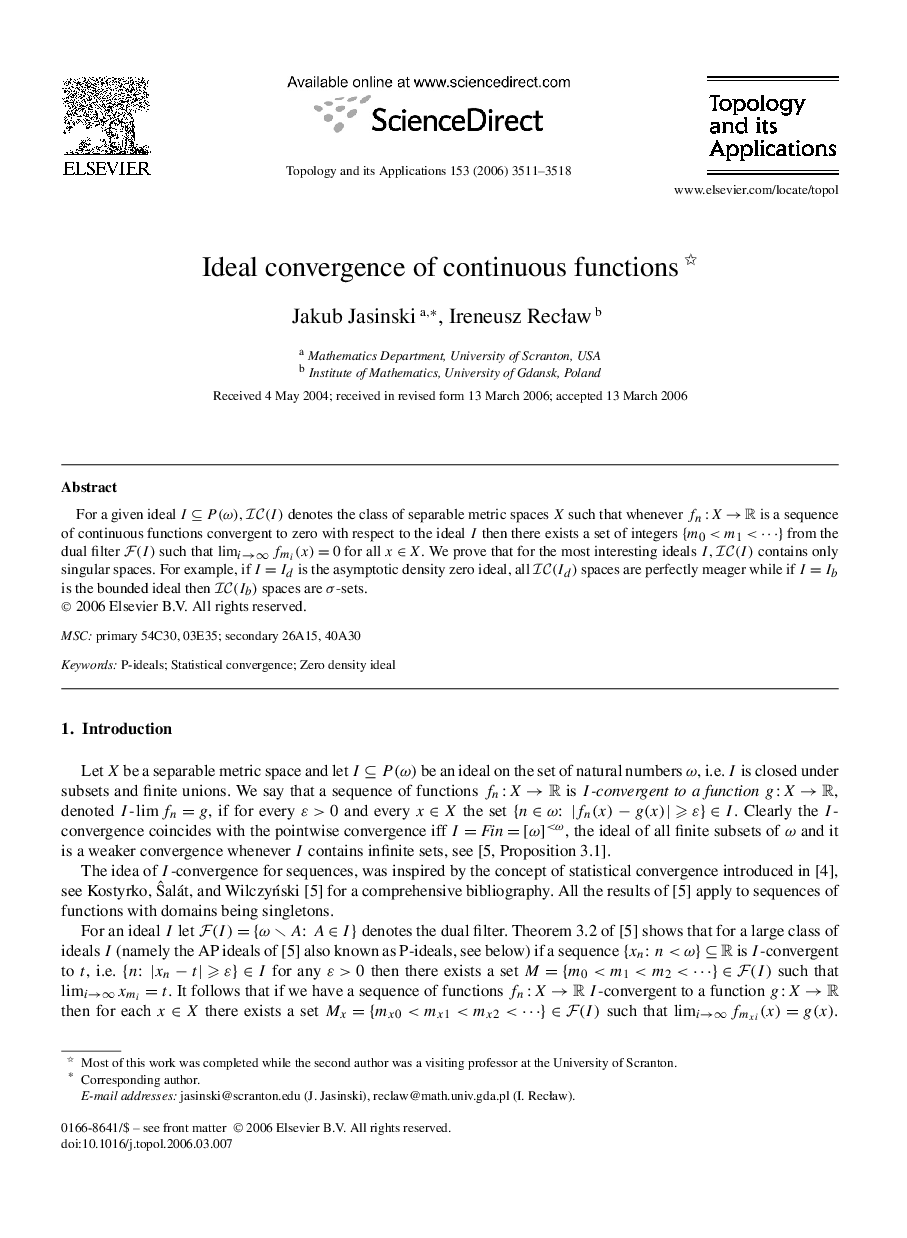 Ideal convergence of continuous functions 