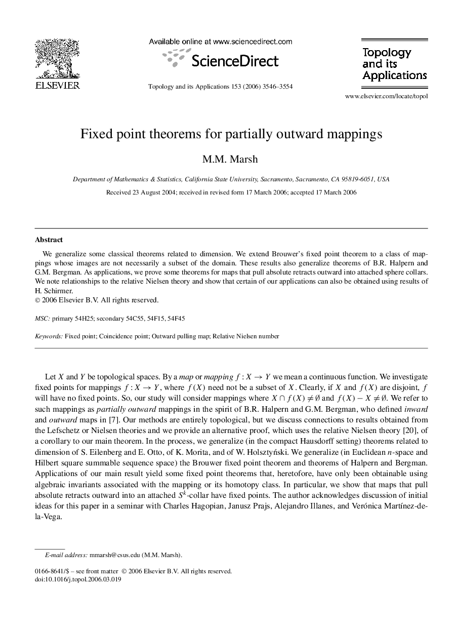 Fixed point theorems for partially outward mappings