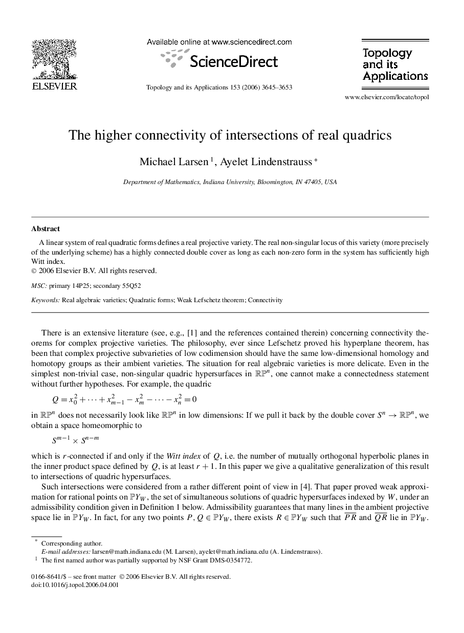 The higher connectivity of intersections of real quadrics