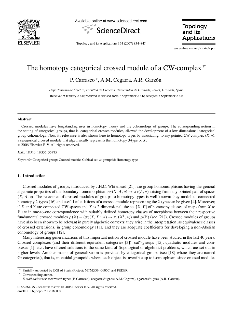 The homotopy categorical crossed module of a CW-complex 