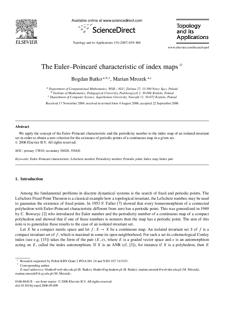 The Euler–Poincaré characteristic of index maps 