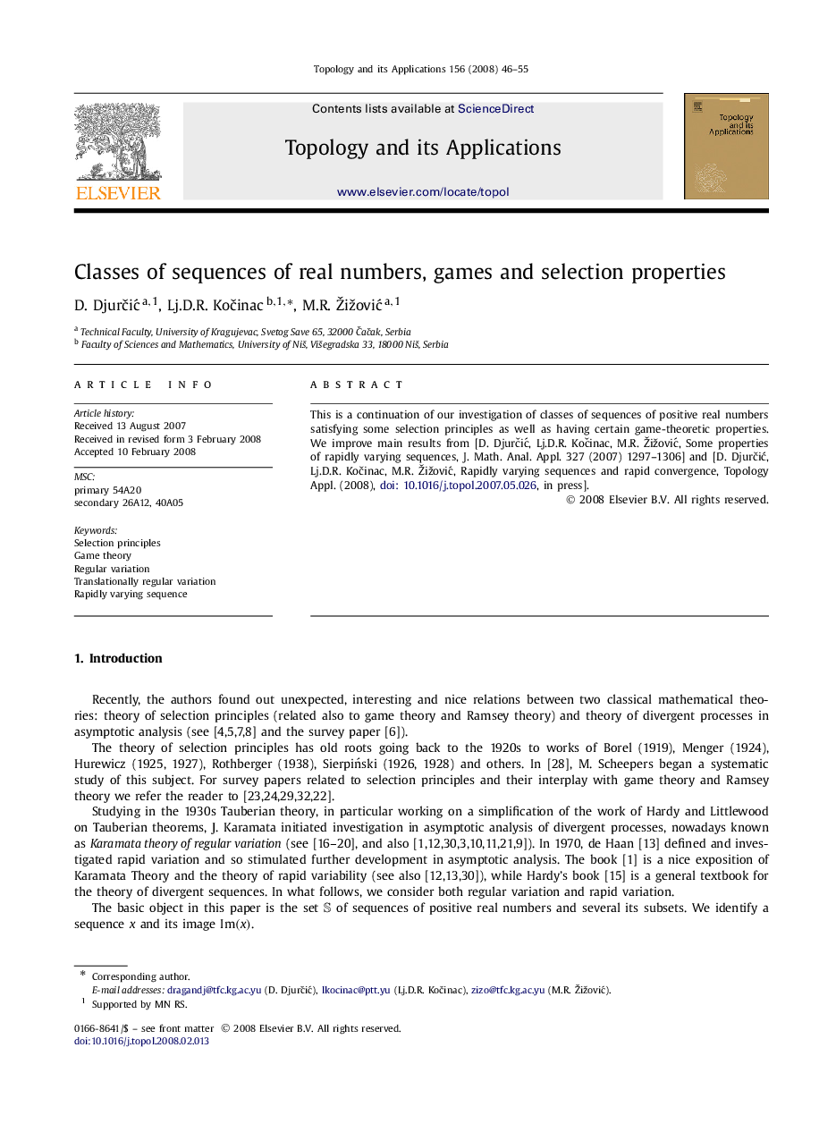 Classes of sequences of real numbers, games and selection properties