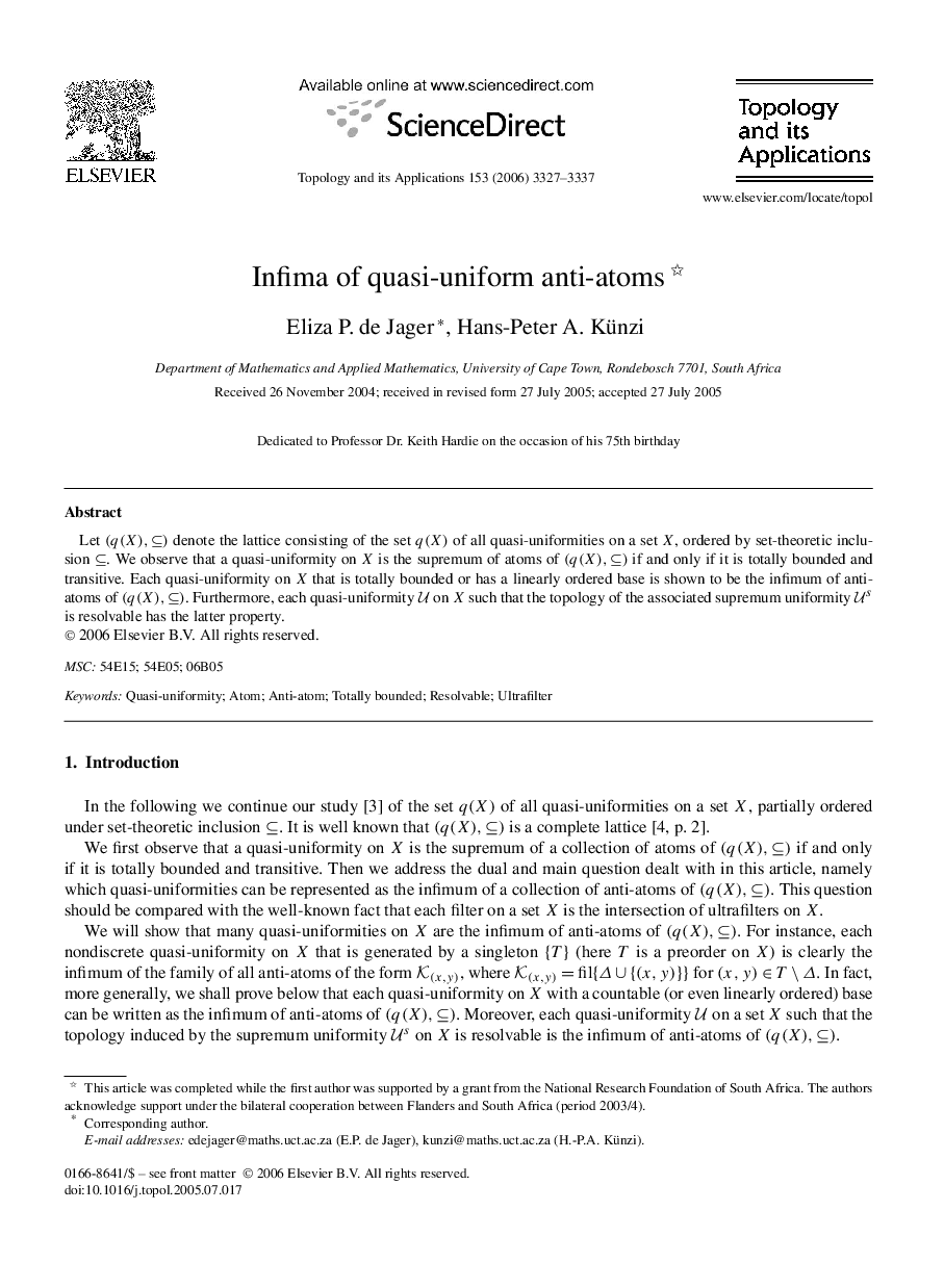 Infima of quasi-uniform anti-atoms 