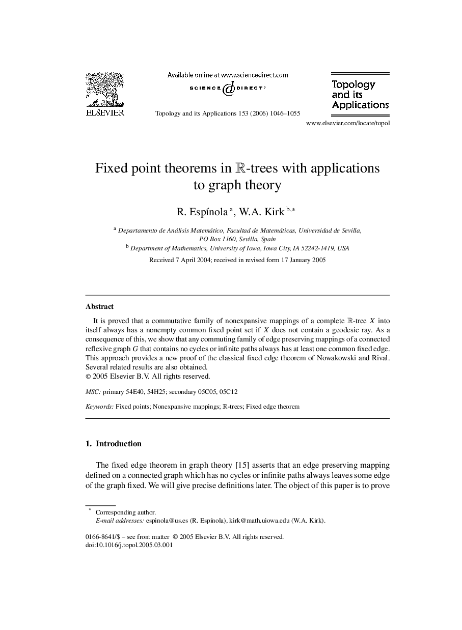 Fixed point theorems in R-trees with applications to graph theory