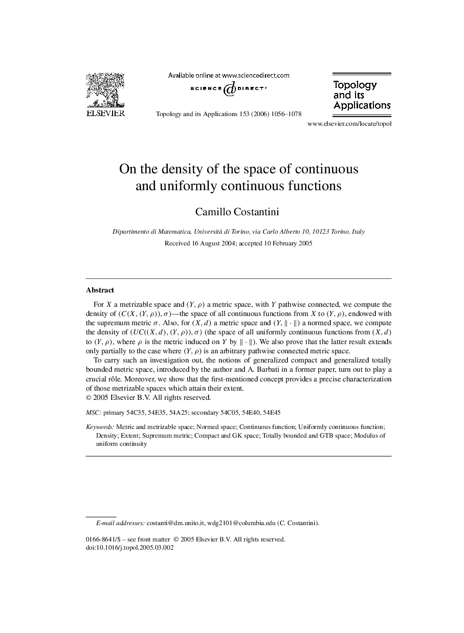 On the density of the space of continuous and uniformly continuous functions