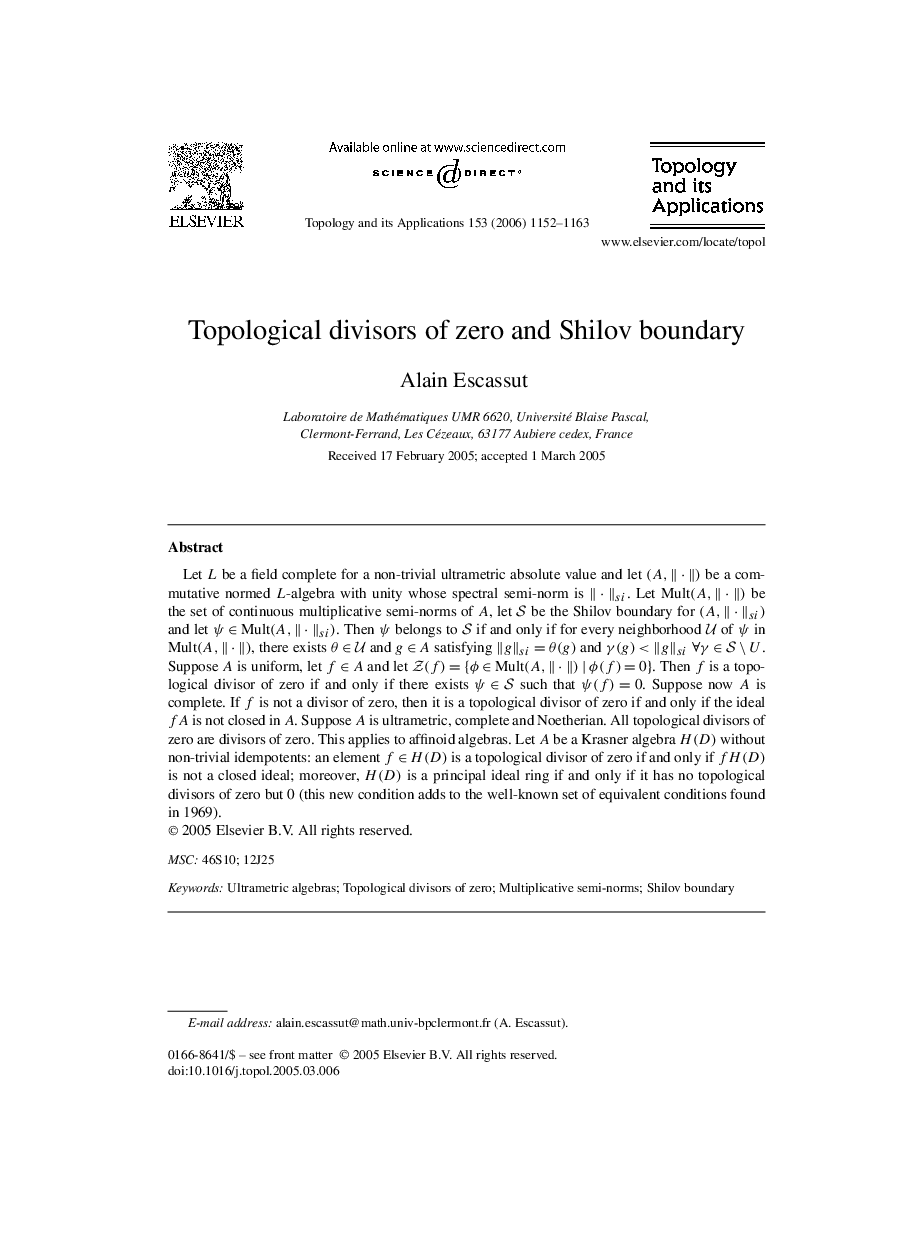 Topological divisors of zero and Shilov boundary