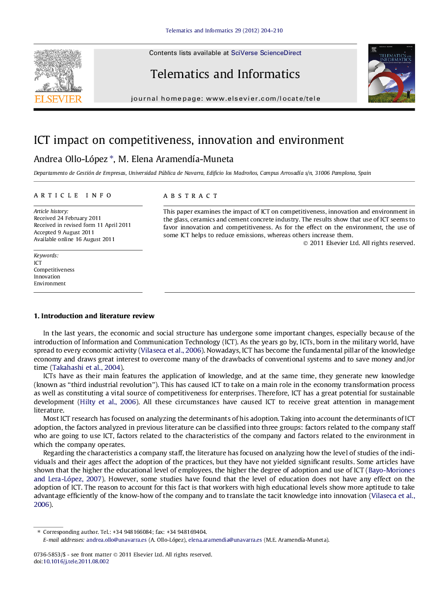 ICT impact on competitiveness, innovation and environment