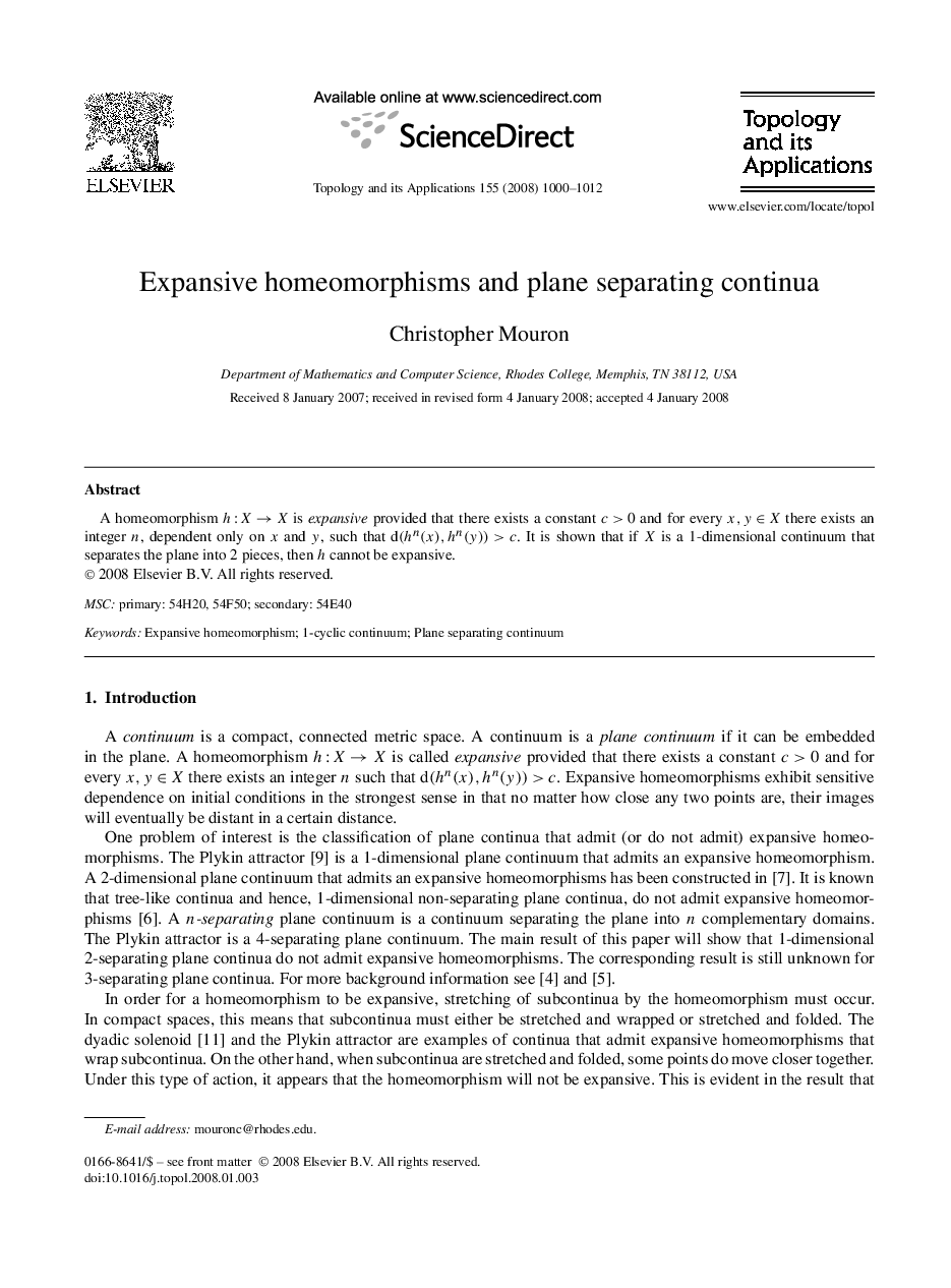 Expansive homeomorphisms and plane separating continua