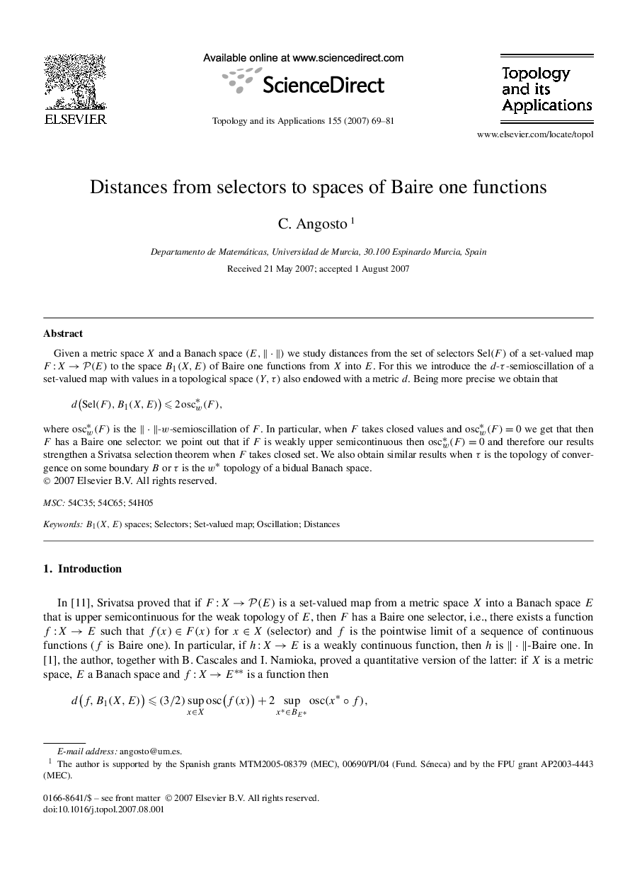 Distances from selectors to spaces of Baire one functions