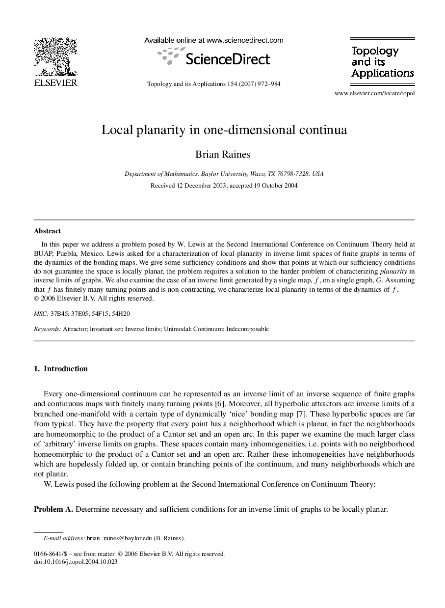 Local planarity in one-dimensional continua