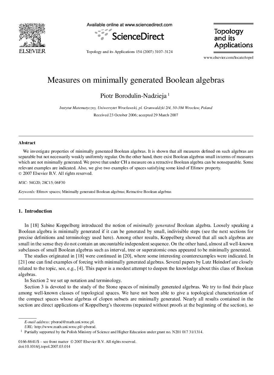 Measures on minimally generated Boolean algebras