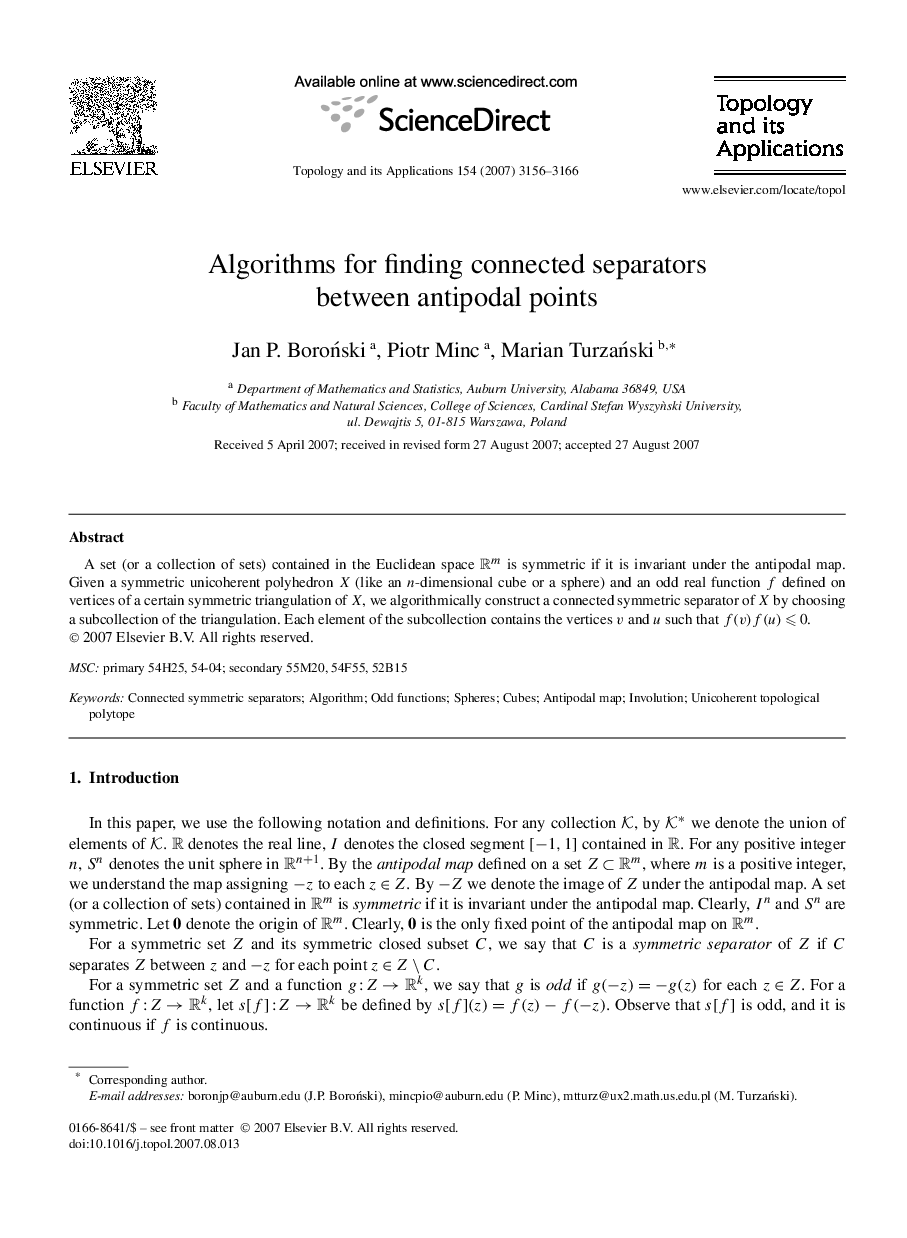 Algorithms for finding connected separators between antipodal points