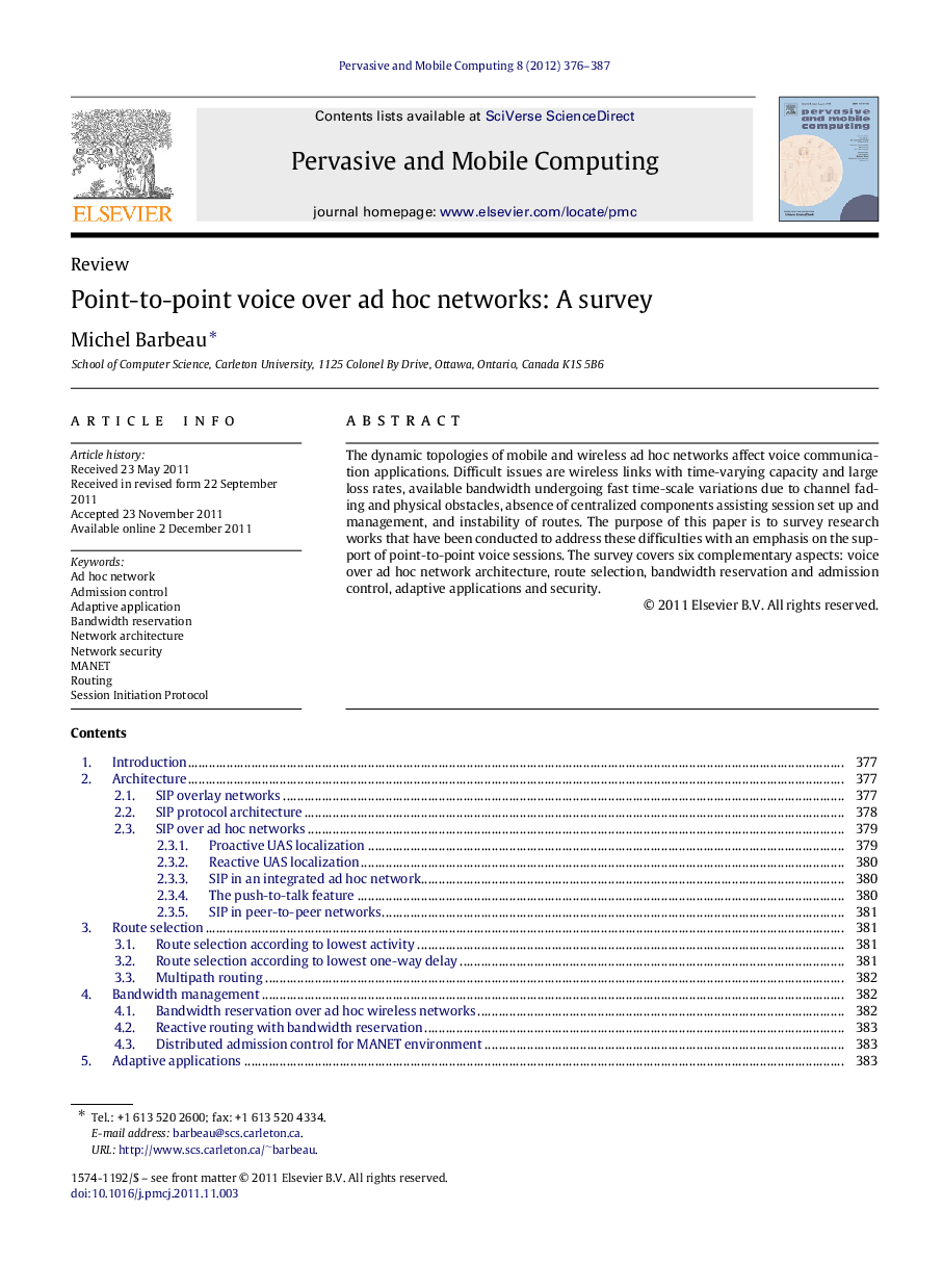 Point-to-point voice over ad hoc networks: A survey