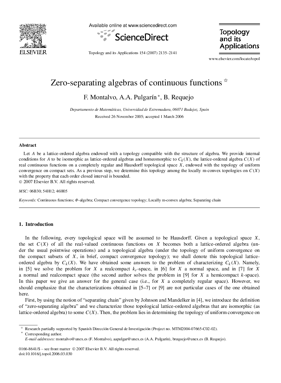 Zero-separating algebras of continuous functions 