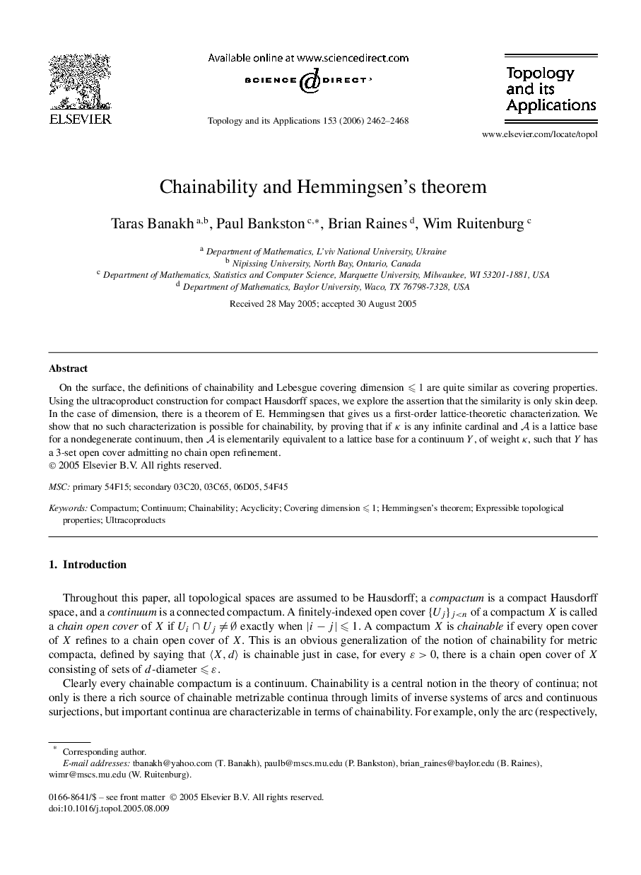 Chainability and Hemmingsen's theorem