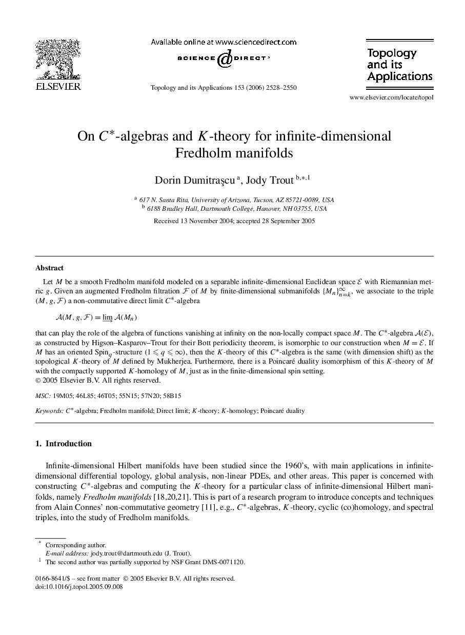 On C∗C∗-algebras and K-theory for infinite-dimensional Fredholm manifolds