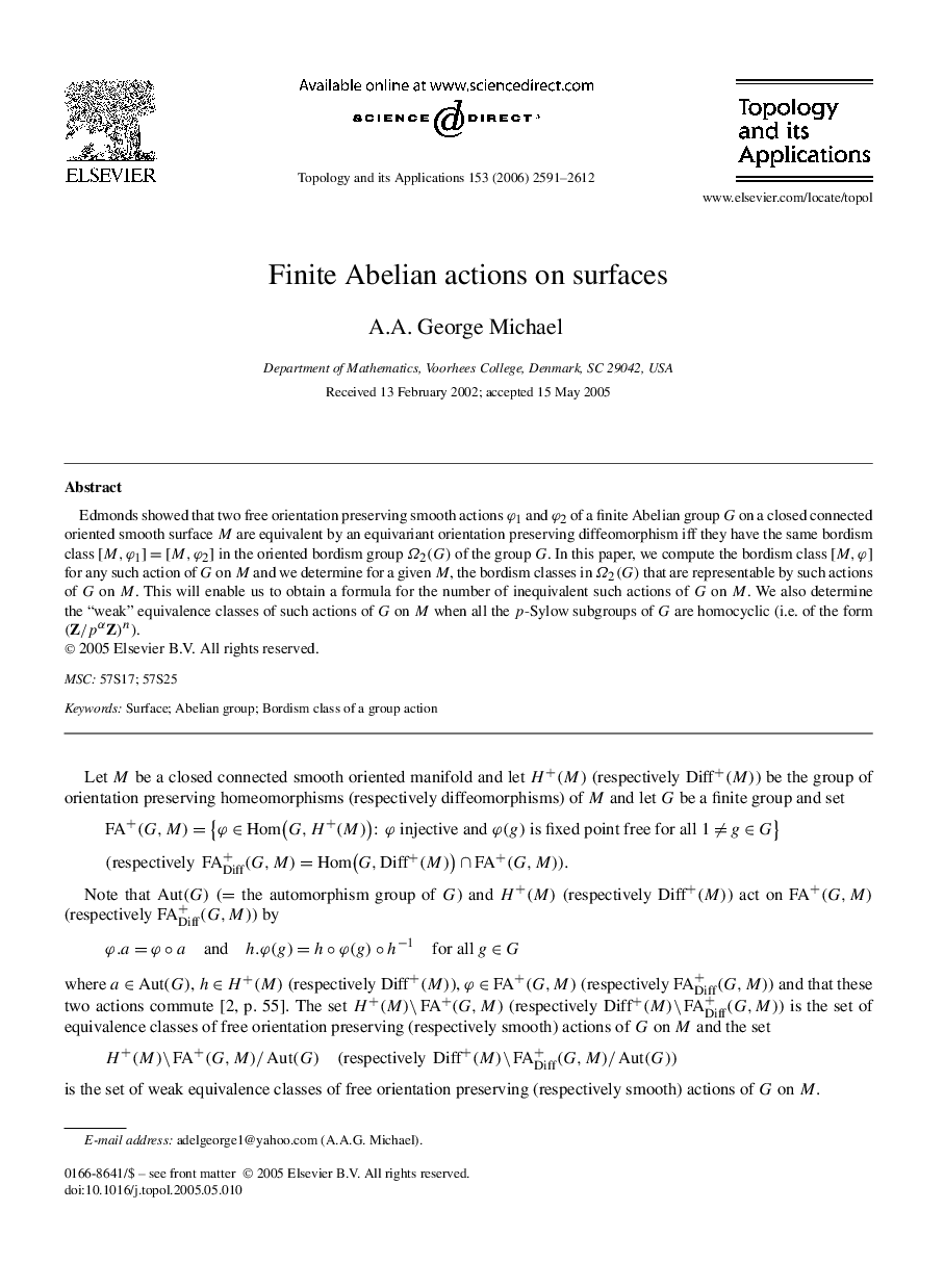 Finite Abelian actions on surfaces