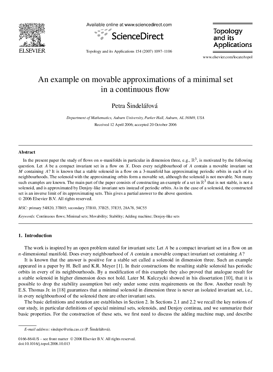 An example on movable approximations of a minimal set in a continuous flow