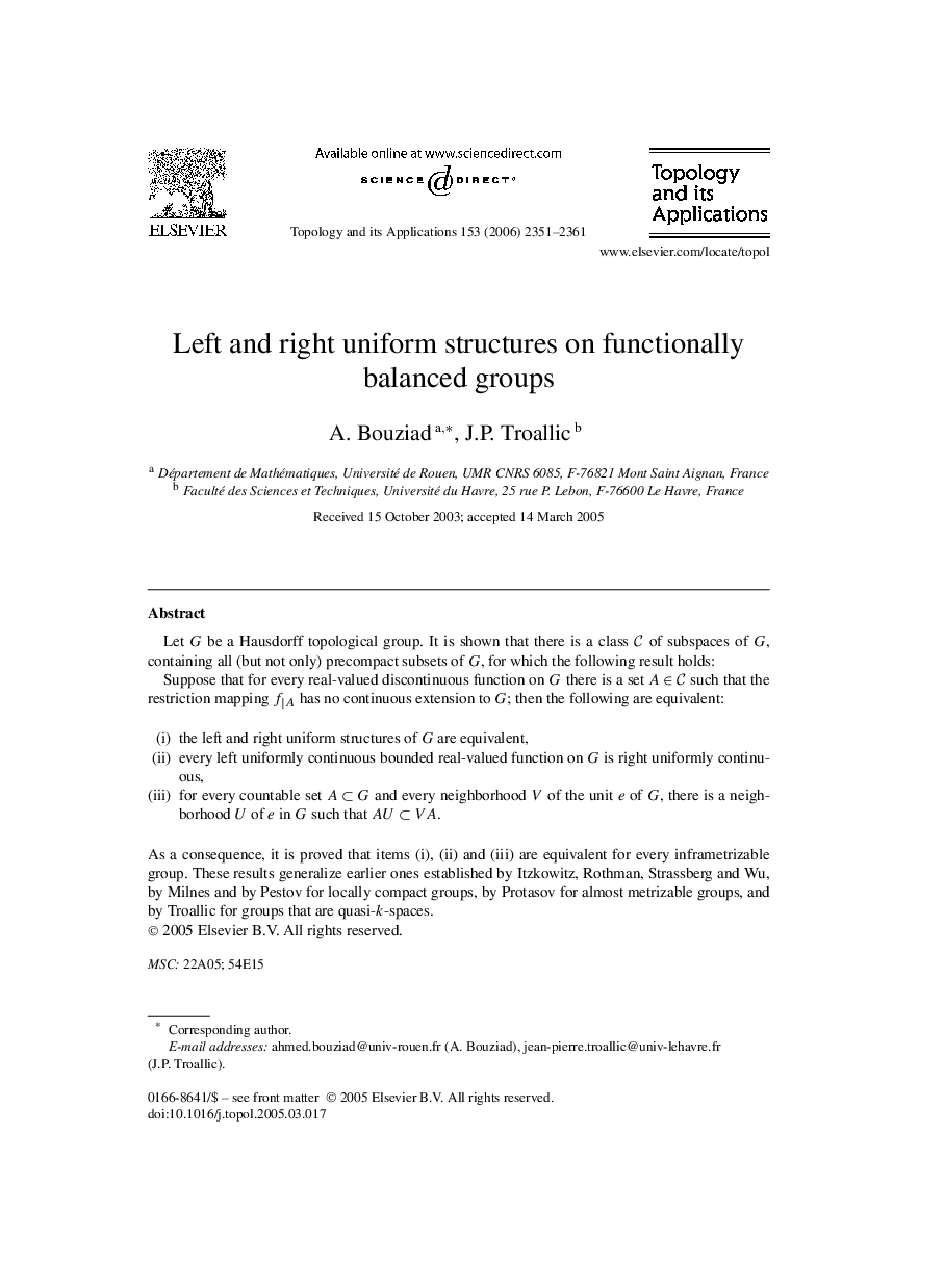 Left and right uniform structures on functionally balanced groups