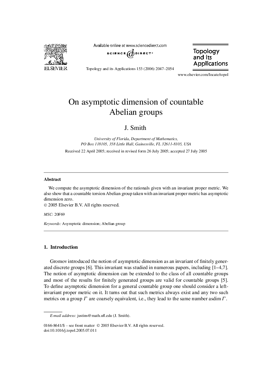 On asymptotic dimension of countable Abelian groups