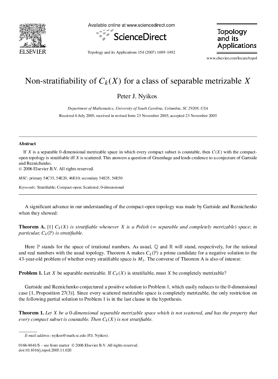 Non-stratifiability of Ck(X) for a class of separable metrizable X