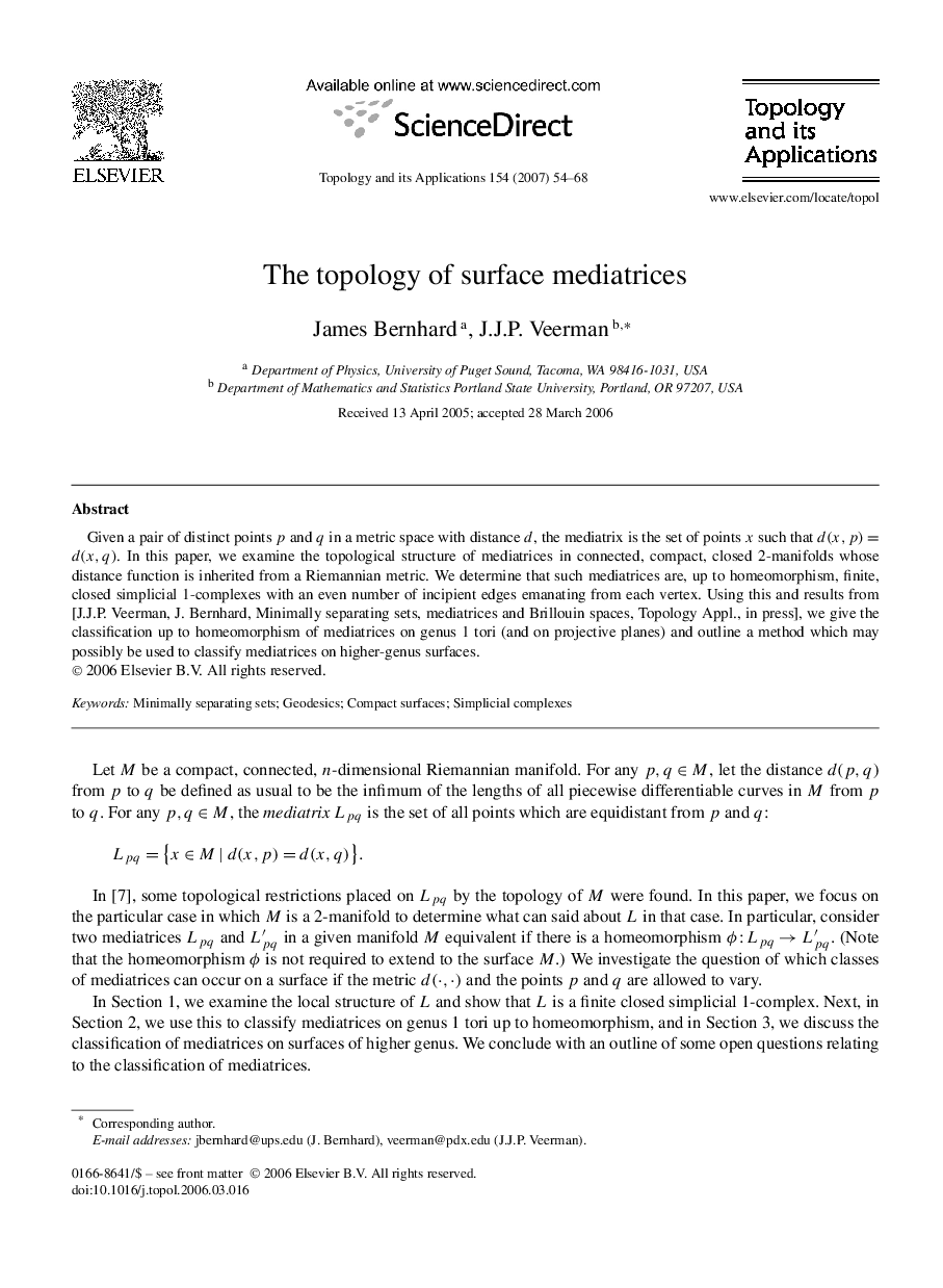 The topology of surface mediatrices