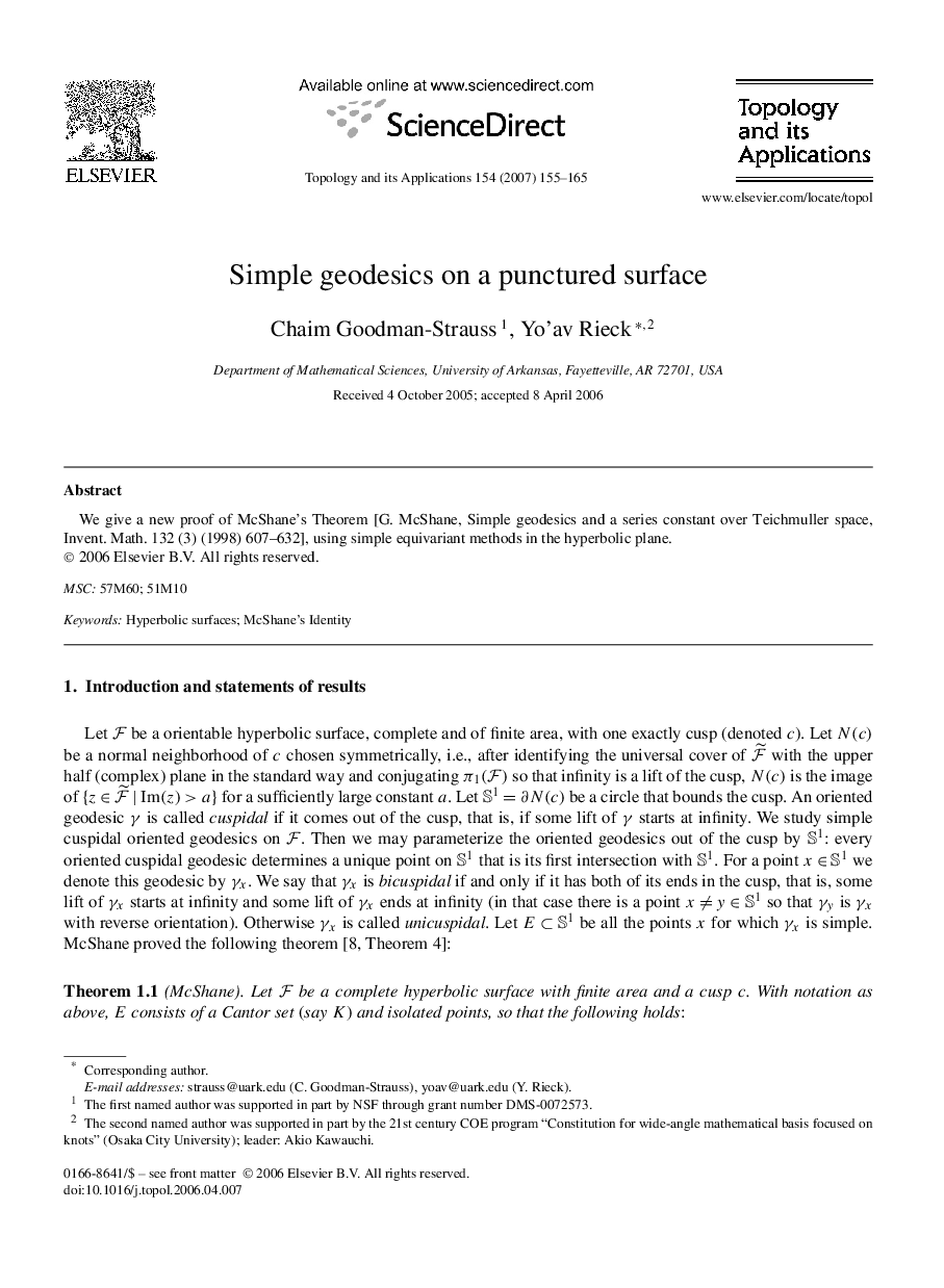 Simple geodesics on a punctured surface