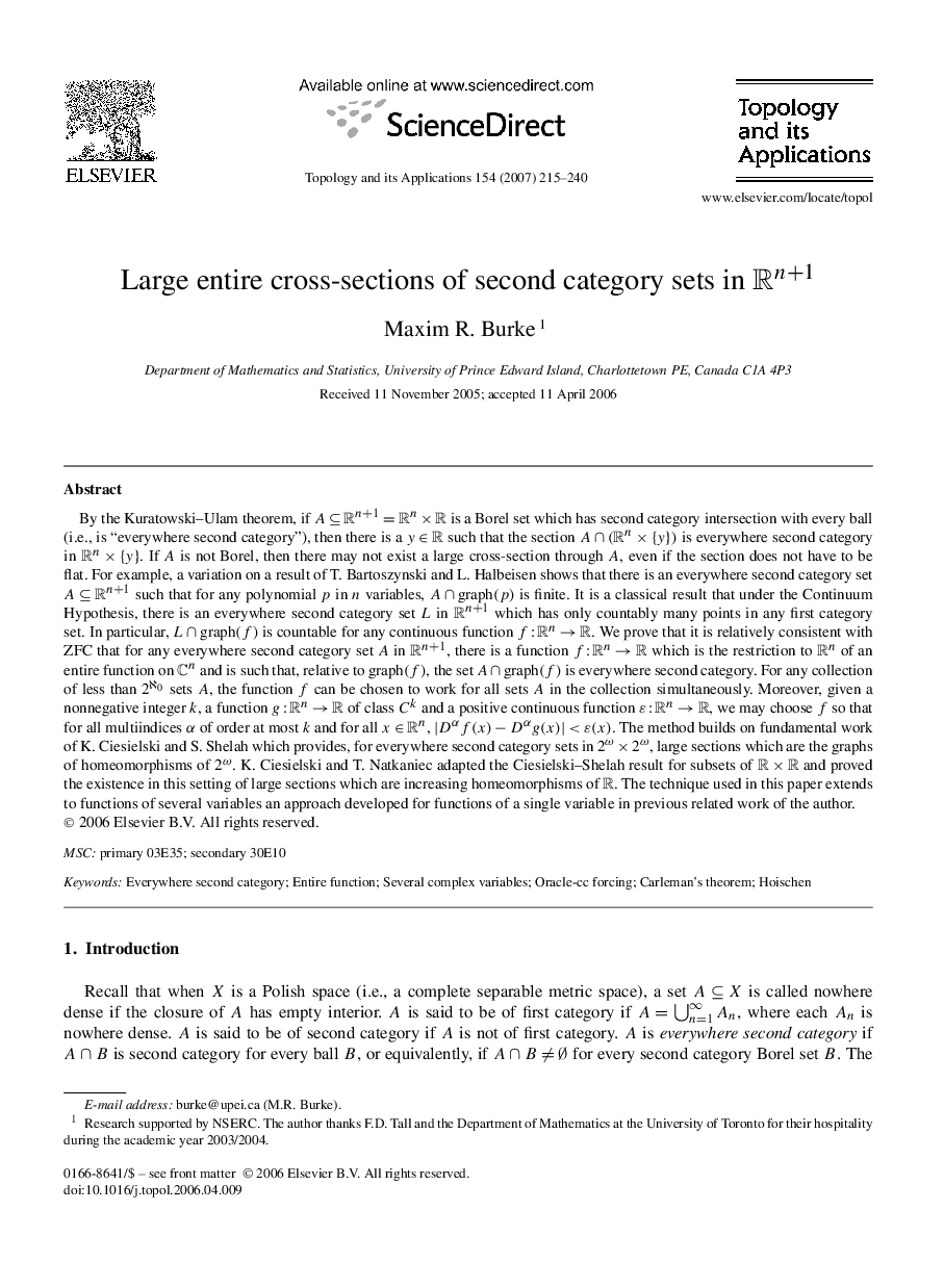 Large entire cross-sections of second category sets in Rn+1