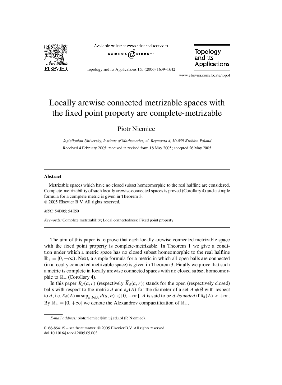 Locally arcwise connected metrizable spaces with the fixed point property are complete-metrizable