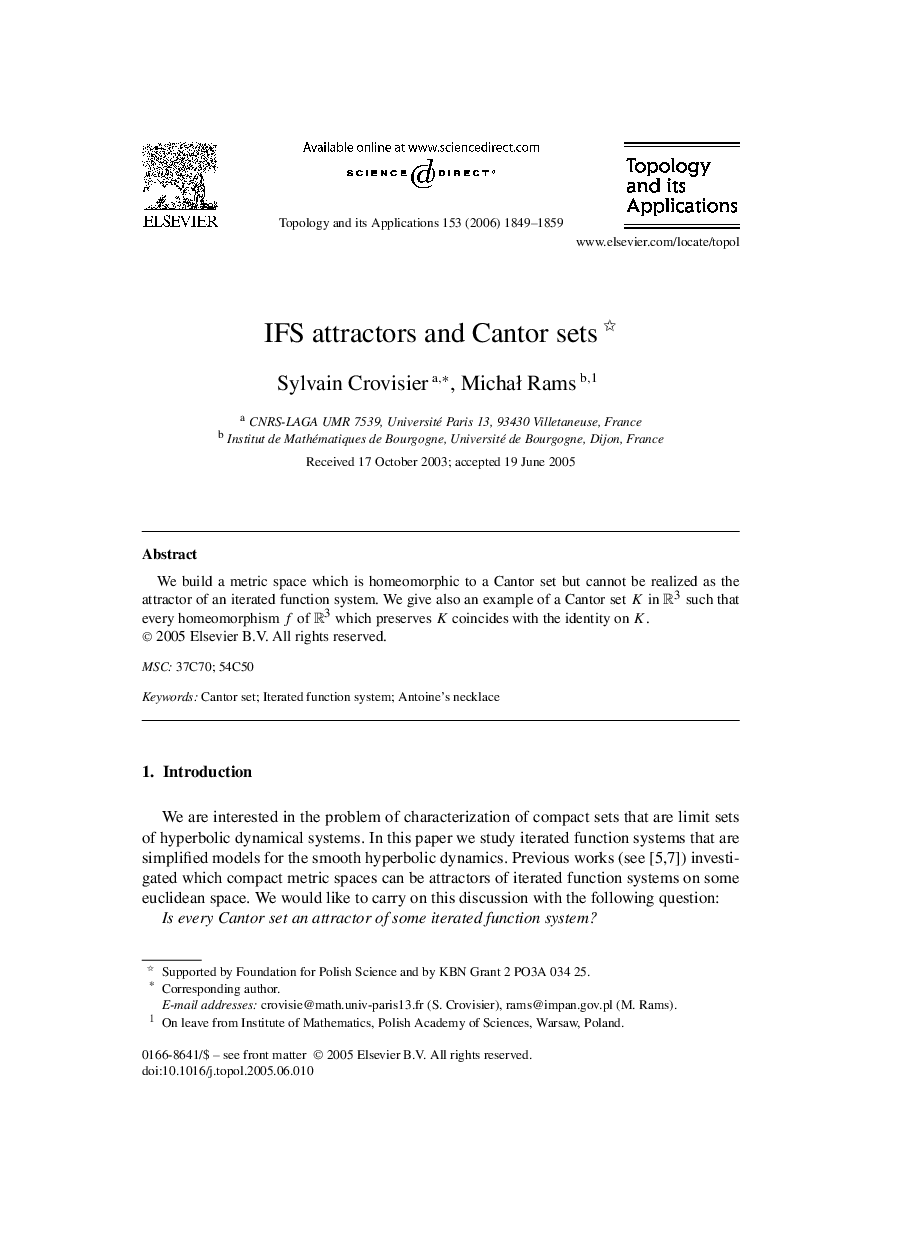 IFS attractors and Cantor sets 