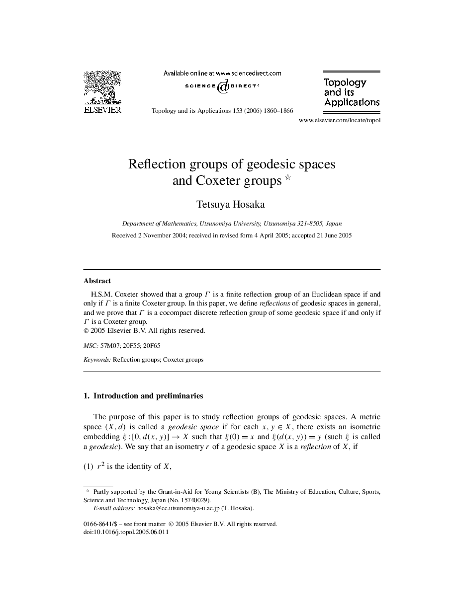 Reflection groups of geodesic spaces and Coxeter groups 