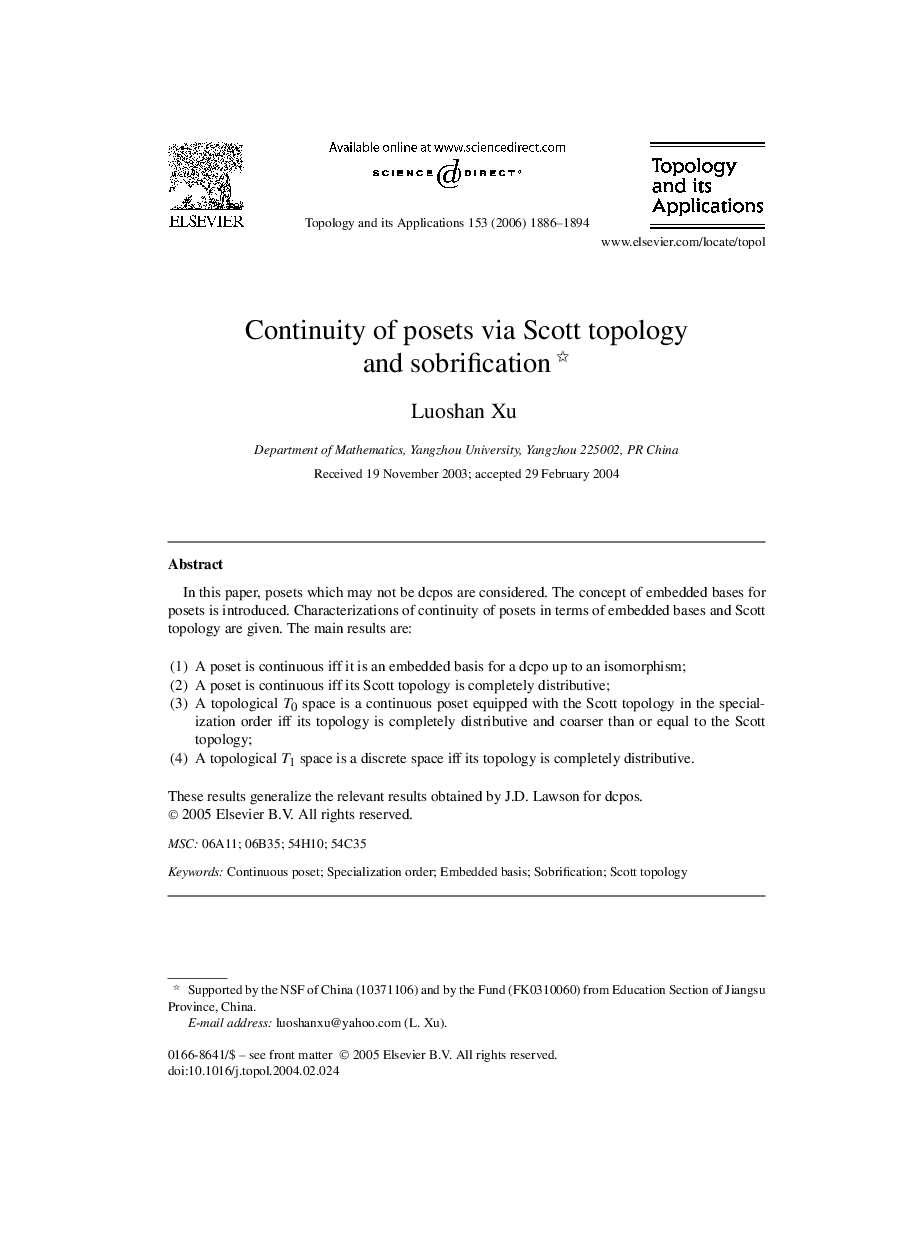 Continuity of posets via Scott topology and sobrification 